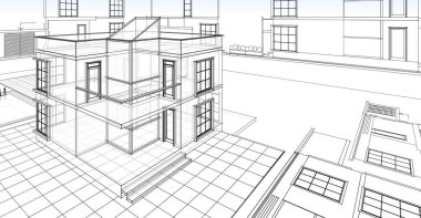 Modern ev çizimi 3d illüstrasyon