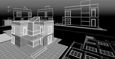 Modern ev çizimi 3d illüstrasyon