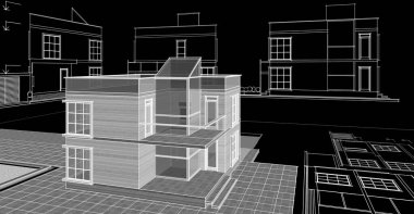 Modern ev çizimi 3d illüstrasyon