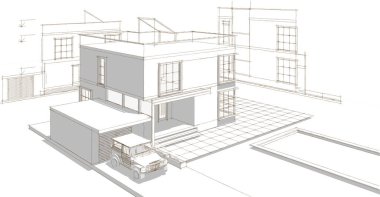 ev mimarisi çizimi 3d illüstrasyon