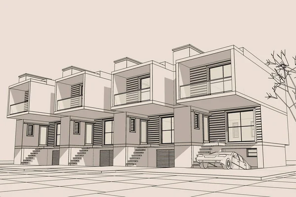 Townhouse Architectural Sketch Illustration — Stock Photo, Image