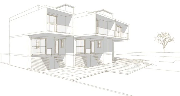 Casa Adosada Boceto Arquitectónico Ilustración — Foto de Stock