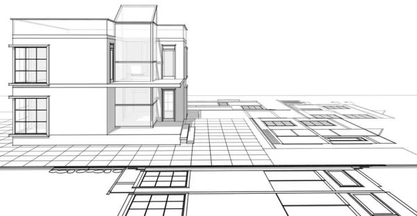 现代房屋草图3D插图 — 图库照片