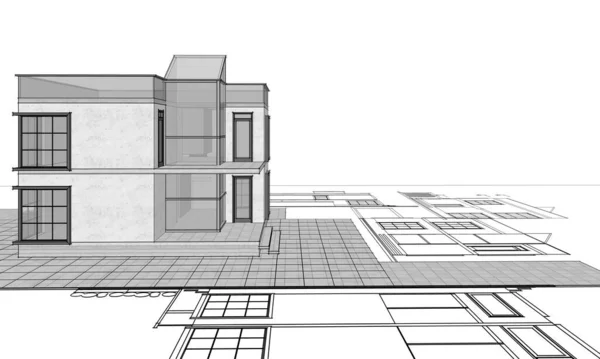 Сучасний Будинок Ескіз Ілюстрація — стокове фото