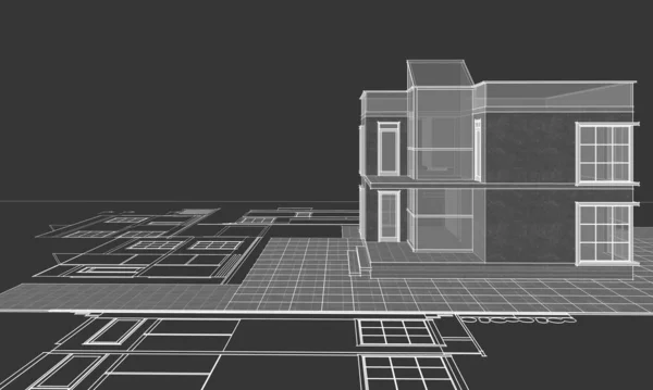 现代房屋草图3D插图 — 图库照片