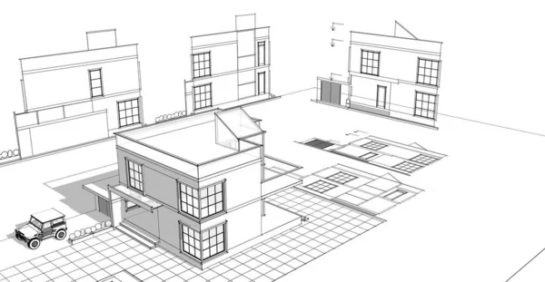 Casa Moderna Boceto Ilustración —  Fotos de Stock