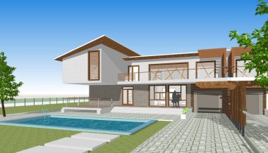 Kasaba mimarisi çizimi 3D illüstrasyon