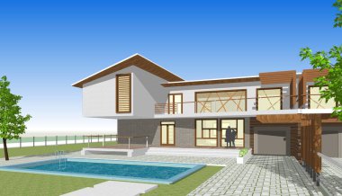 Kasaba mimarisi çizimi 3D illüstrasyon