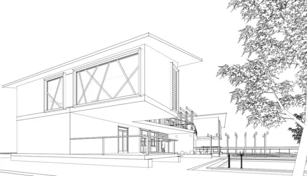 别墅建筑草图3D图解 — 图库照片