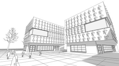 modern geometrik mimari şehir 3D illüstrasyon