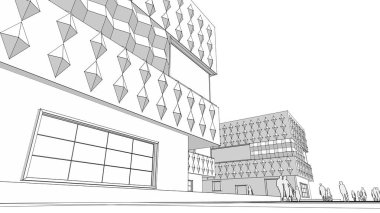 modern geometrik mimari şehir 3D illüstrasyon