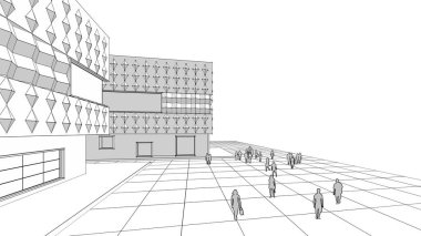 modern geometrik mimari şehir 3D illüstrasyon