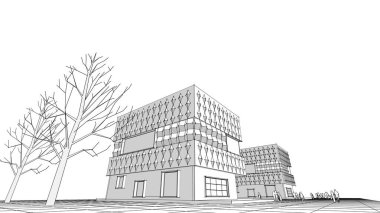 modern geometrik mimari şehir 3D illüstrasyon