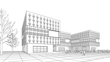 modern geometrik mimari şehir 3D illüstrasyon