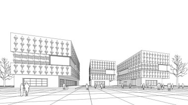 modern geometrik mimari şehir 3D illüstrasyon