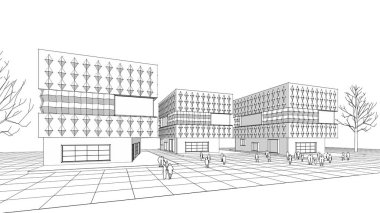 modern geometrik mimari şehir 3D illüstrasyon