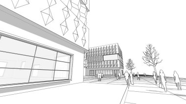 modern geometrik mimari şehir 3D illüstrasyon