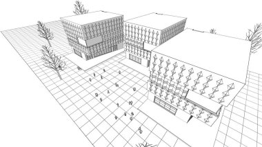 modern geometrik mimari şehir 3D illüstrasyon