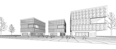 modern geometrik mimari şehir 3D illüstrasyon