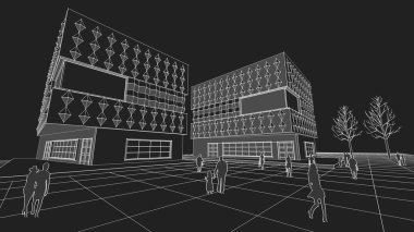 modern geometrik mimari şehir 3D illüstrasyon