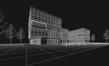 modern geometrik mimari şehir 3D illüstrasyon