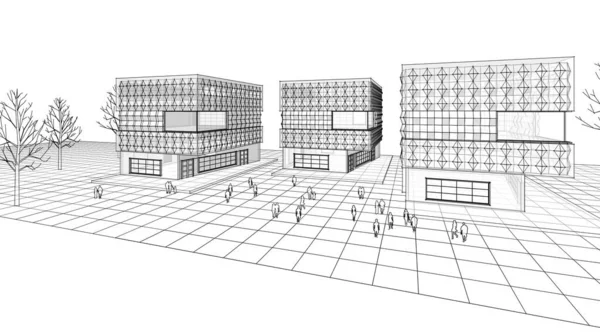 Moderní Geometrická Architektura Město Ilustrace — Stock fotografie