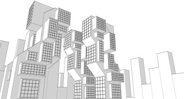 modern geometrik mimari şehir 3D illüstrasyon