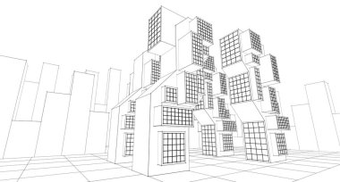 modern geometrik mimari şehir 3D illüstrasyon