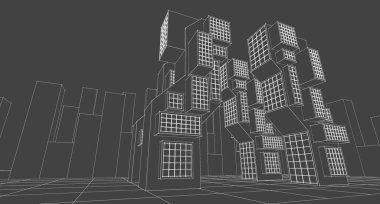 modern geometrik mimari şehir 3D illüstrasyon