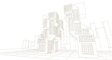 modern geometrik mimari şehir 3D illüstrasyon