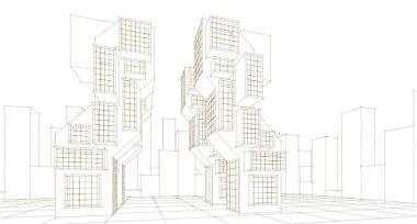 modern geometrik mimari şehir 3D illüstrasyon