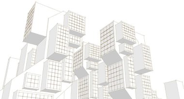 modern geometrik mimari şehir 3D illüstrasyon