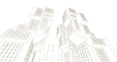 modern geometrik mimari şehir 3D illüstrasyon