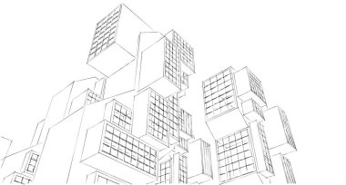 modern geometrik mimari şehir 3D illüstrasyon