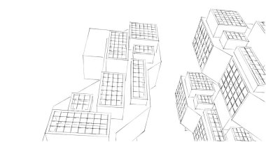 modern geometrik mimari şehir 3D illüstrasyon