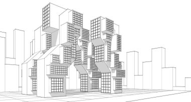 modern geometrik mimari şehir 3D illüstrasyon