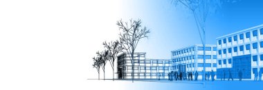 şehir meydanı modern soyut mimari 3D illüstrasyon
