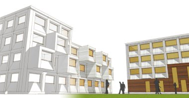 şehir meydanı modern soyut mimari 3D illüstrasyon