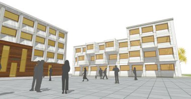 şehir meydanı modern soyut mimari 3D illüstrasyon