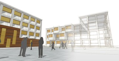 şehir meydanı modern soyut mimari 3D illüstrasyon