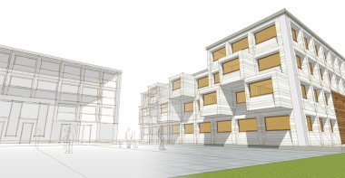 şehir meydanı modern soyut mimari 3D illüstrasyon