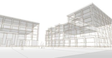 şehir meydanı modern soyut mimari 3D illüstrasyon