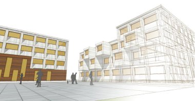 şehir meydanı modern soyut mimari 3D illüstrasyon