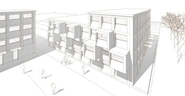 şehir meydanı modern soyut mimari 3D illüstrasyon