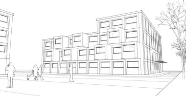 şehir meydanı modern soyut mimari 3D illüstrasyon