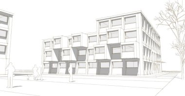 şehir meydanı modern soyut mimari 3D illüstrasyon