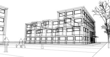 şehir meydanı modern soyut mimari 3D illüstrasyon