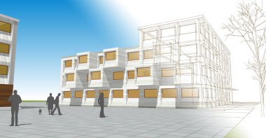 şehir meydanı modern soyut mimari 3D illüstrasyon