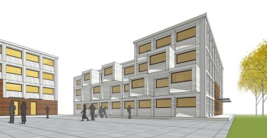 şehir meydanı modern soyut mimari 3D illüstrasyon