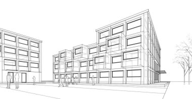 şehir meydanı modern soyut mimari 3D illüstrasyon